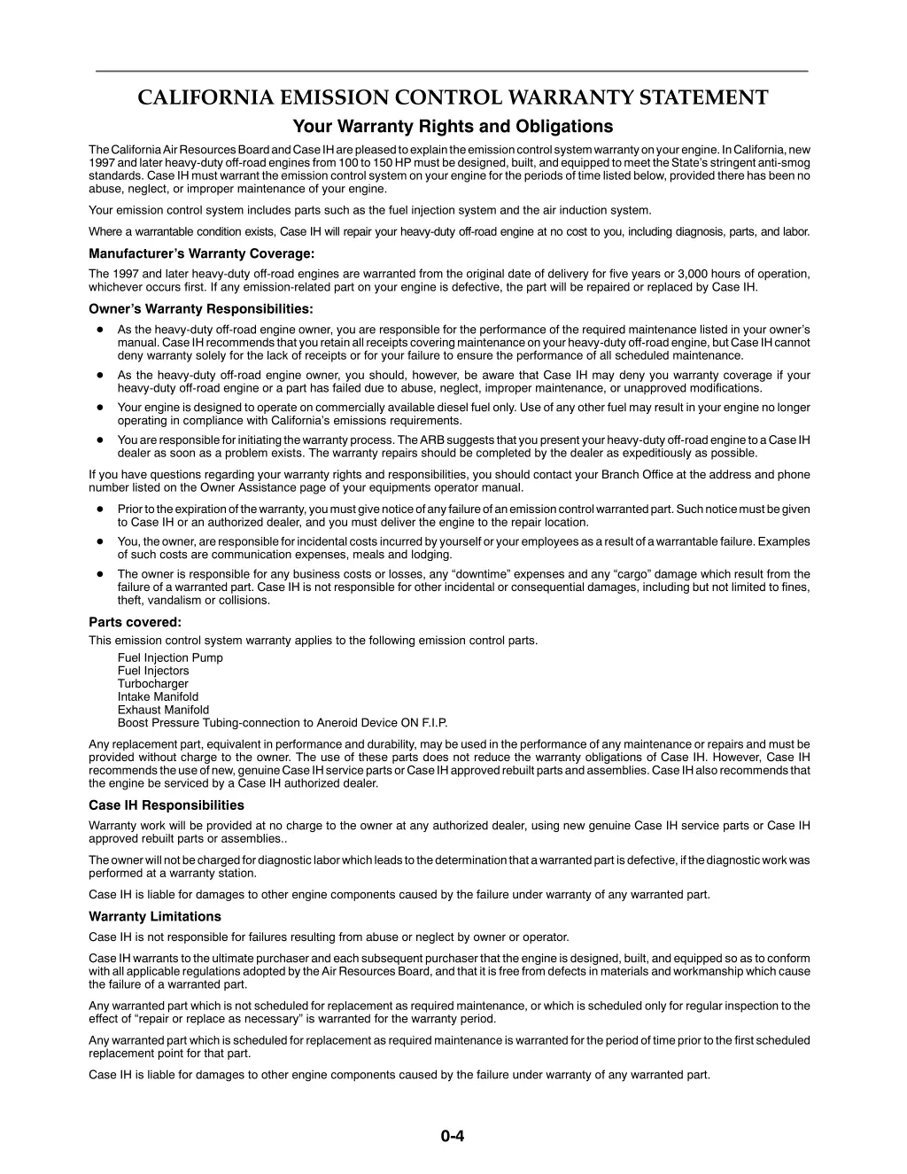 california emission control warranty statement