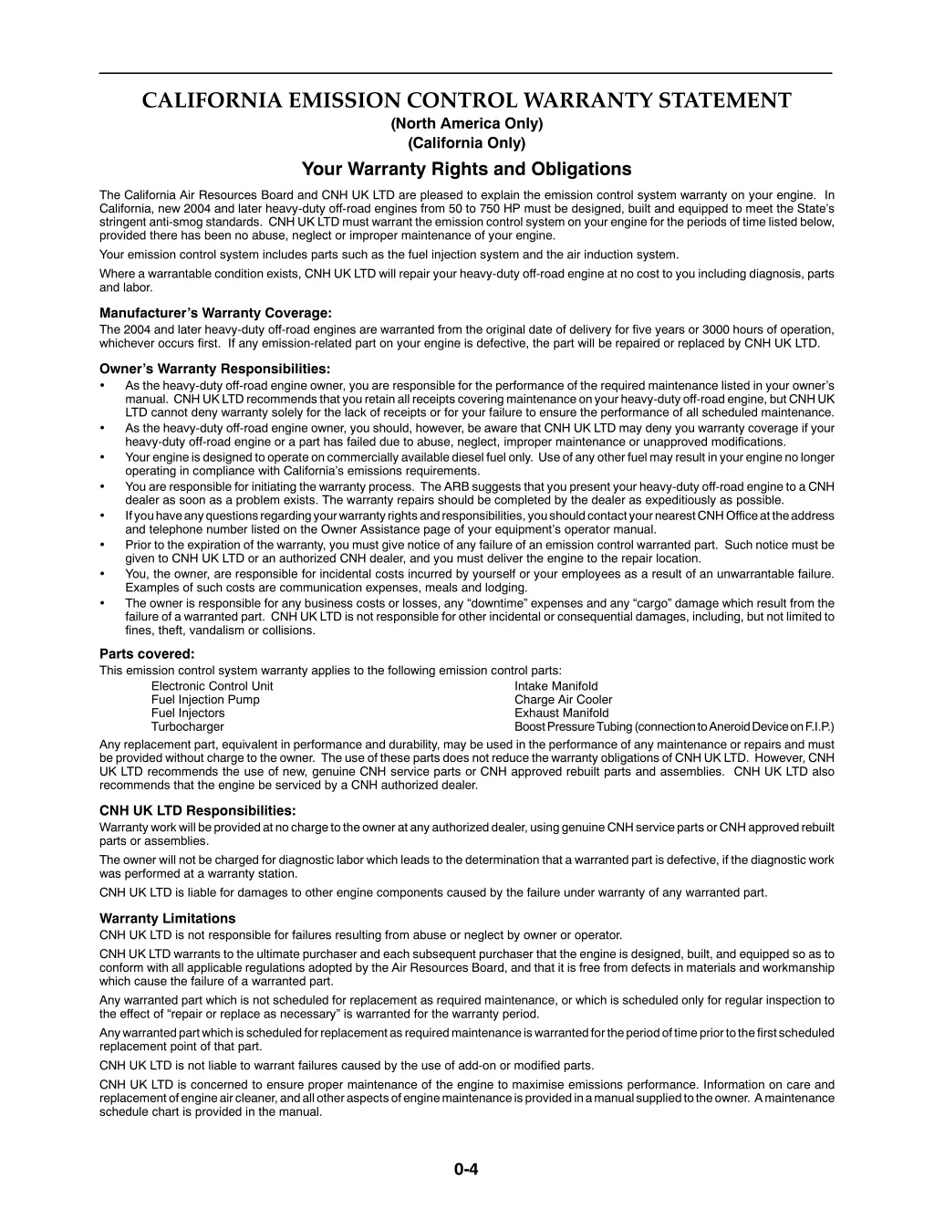 california emission control warranty statement