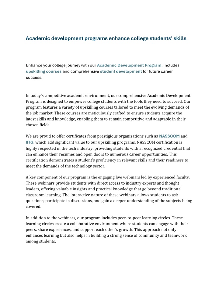 academic development programs enhance college