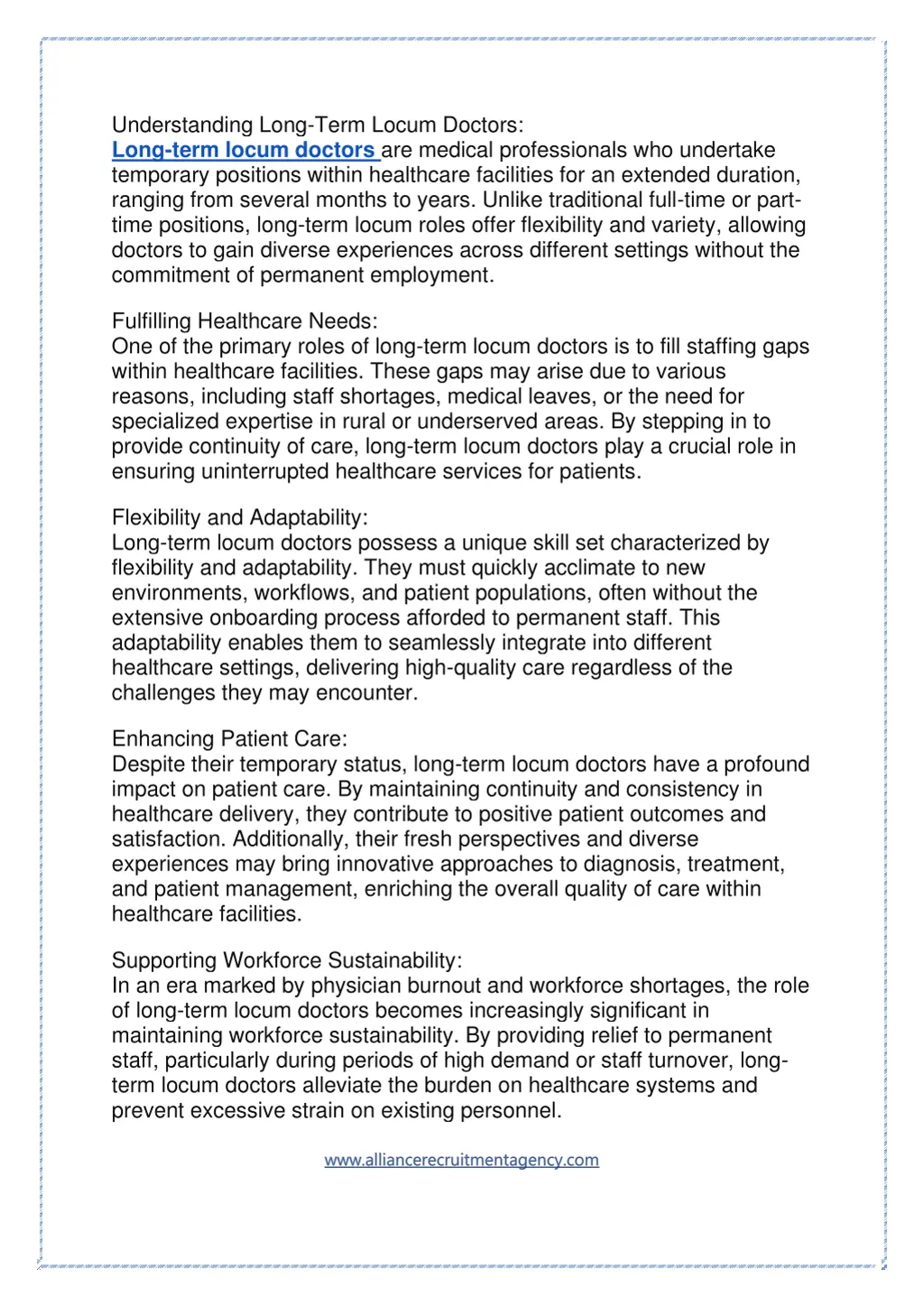 understanding long term locum doctors long term