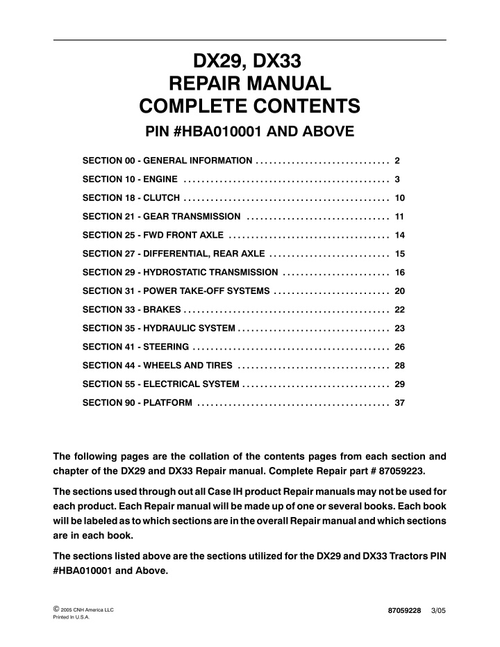 dx29 dx33 repair manual complete contents