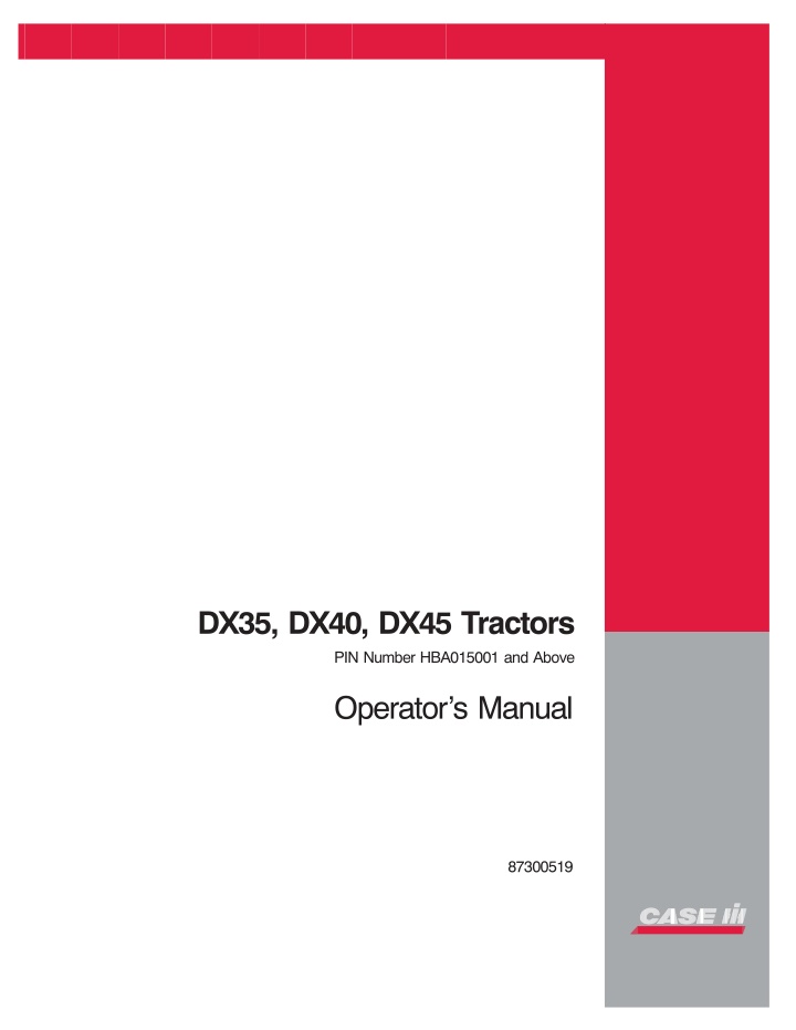 dx35 dx40 dx45 tractors pin number hba015001