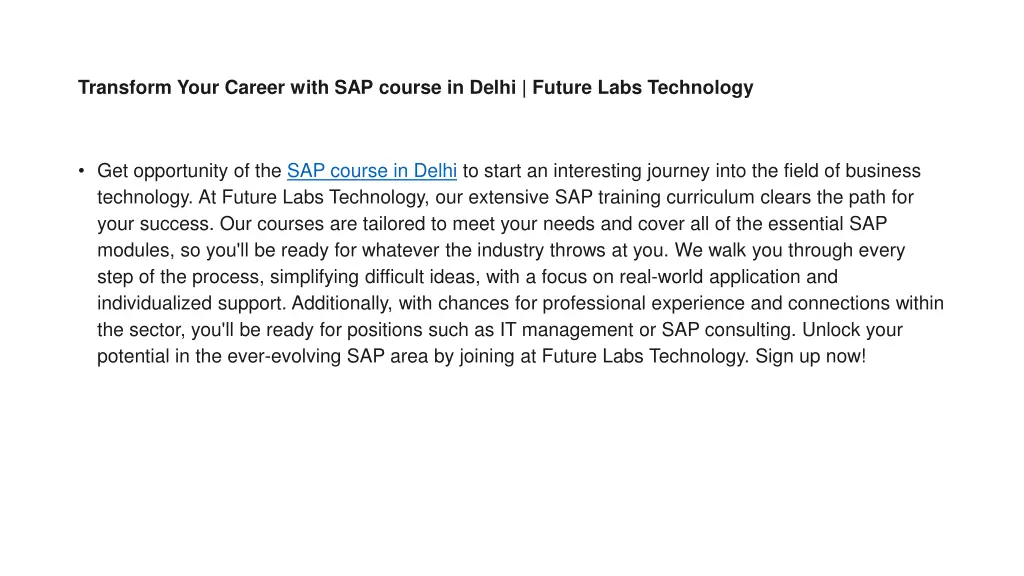 transform your career with sap course in delhi