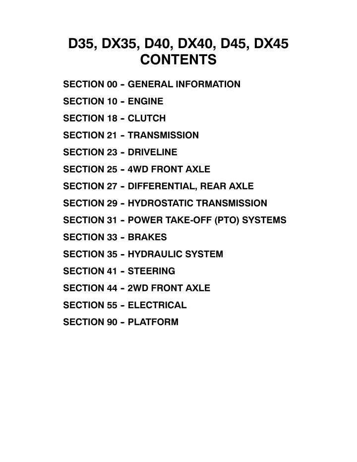 d35 dx35 d40 dx40 d45 dx45 contents