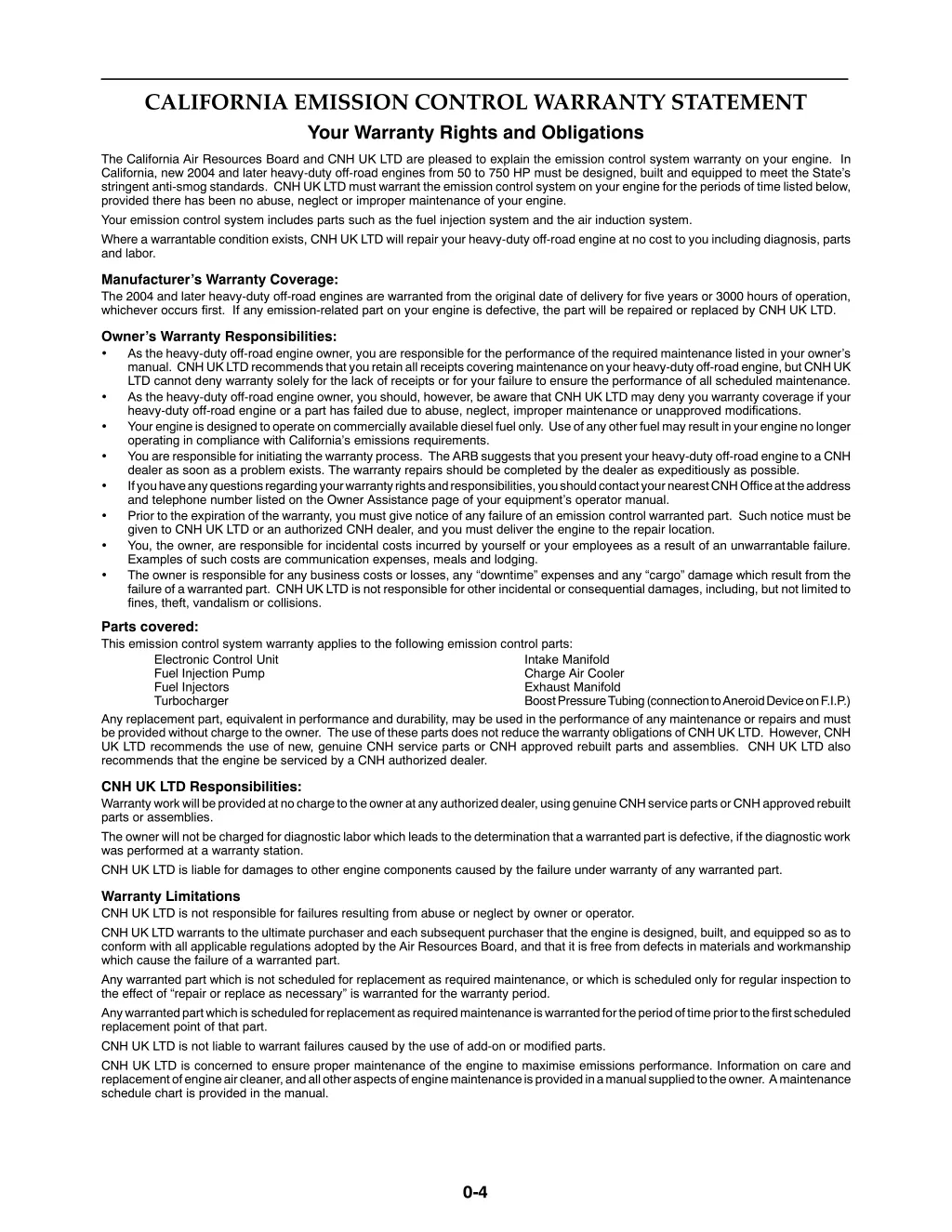 california emission control warranty statement