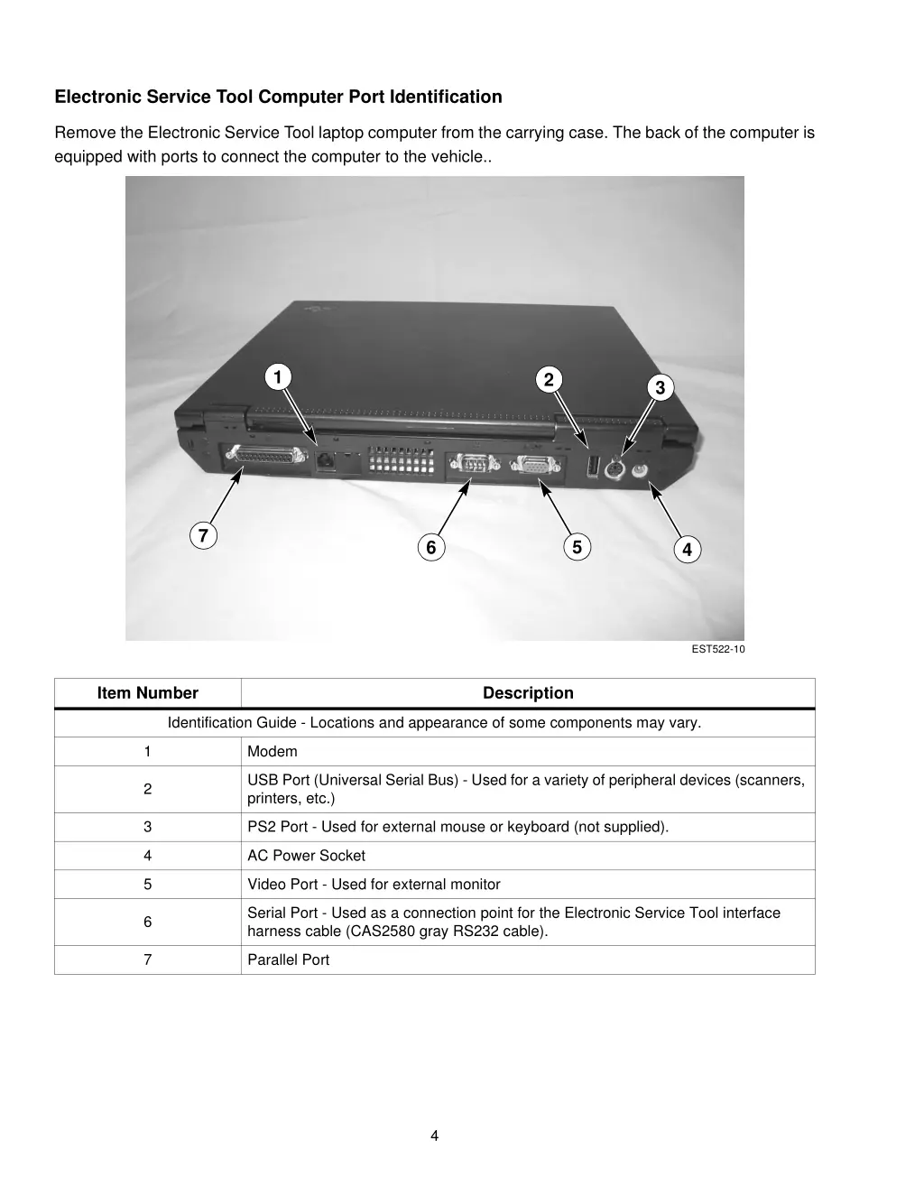 electronic service tool computer port