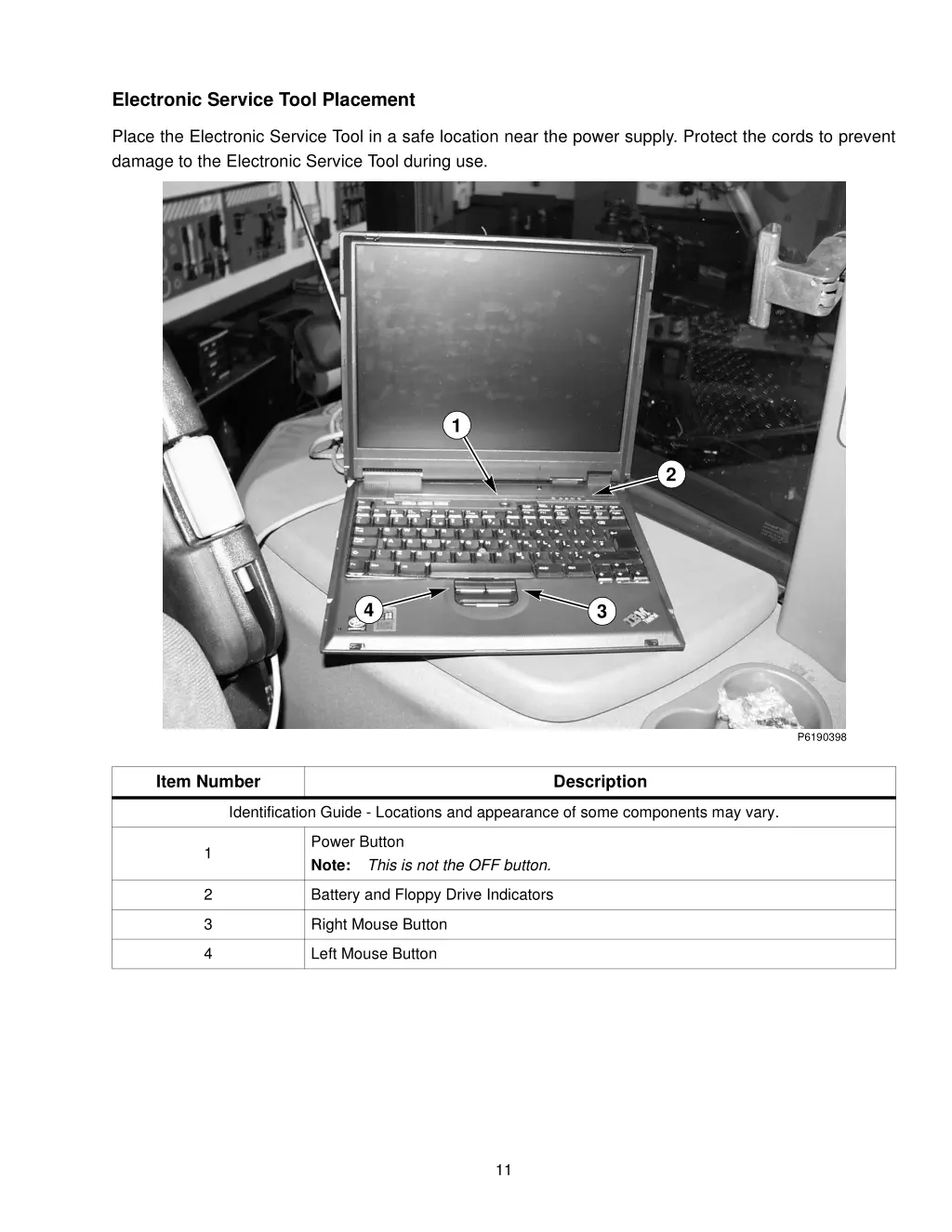 electronic service tool placement