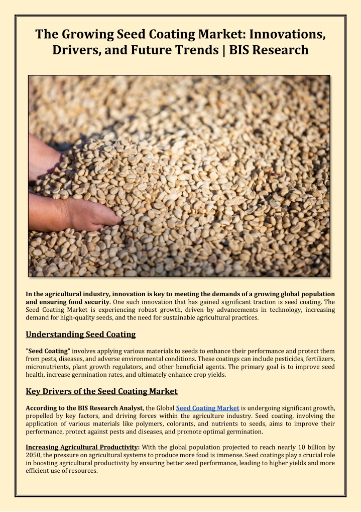 the growing seed coating market innovations