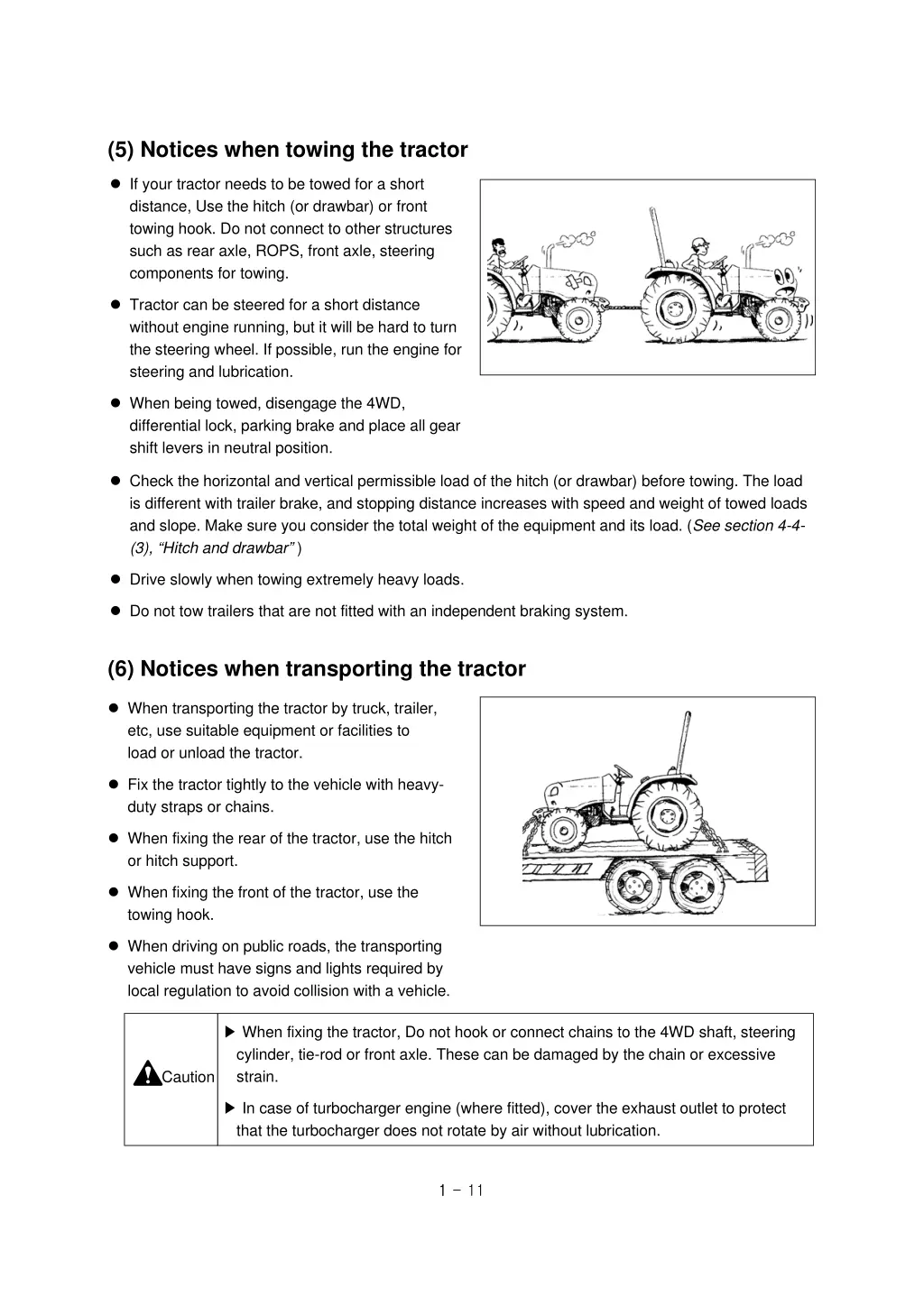 5 notices when towing the tractor