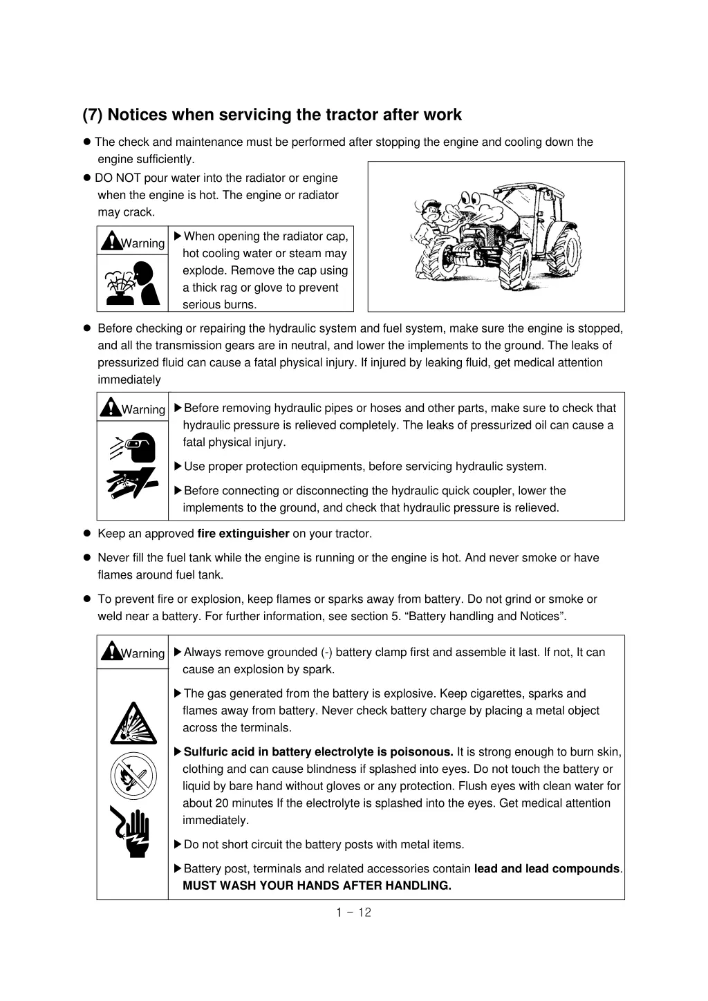 7 notices when servicing the tractor after work