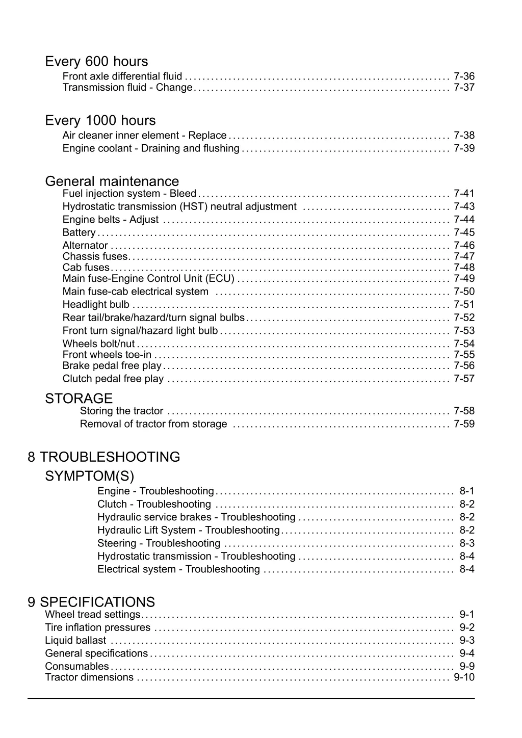 every 600 hours front axle differential fluid