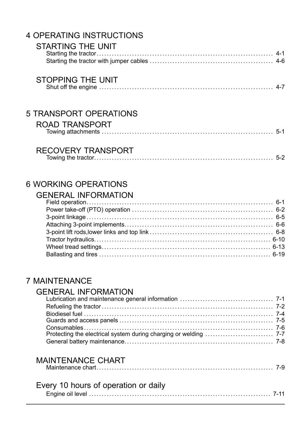 4 operating instructions starting the unit