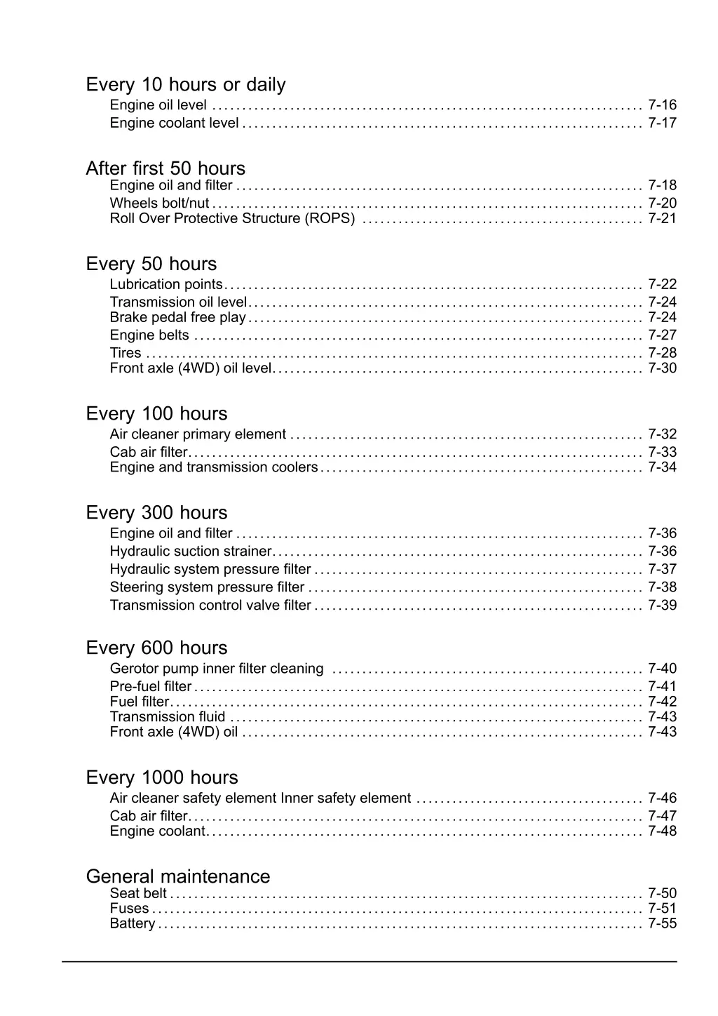 every 10 hours or daily engine oil level