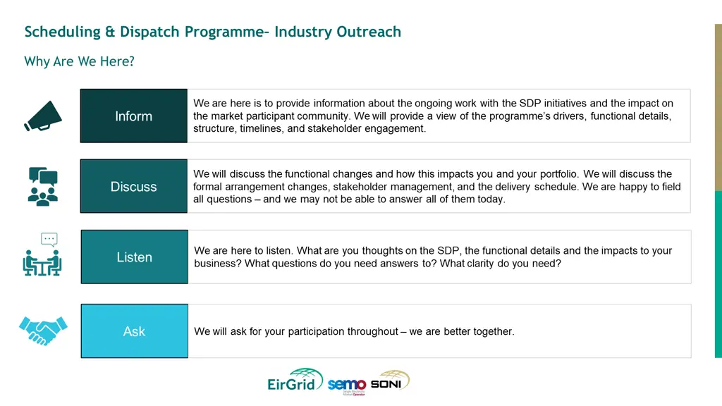 scheduling dispatch programme industry outreach