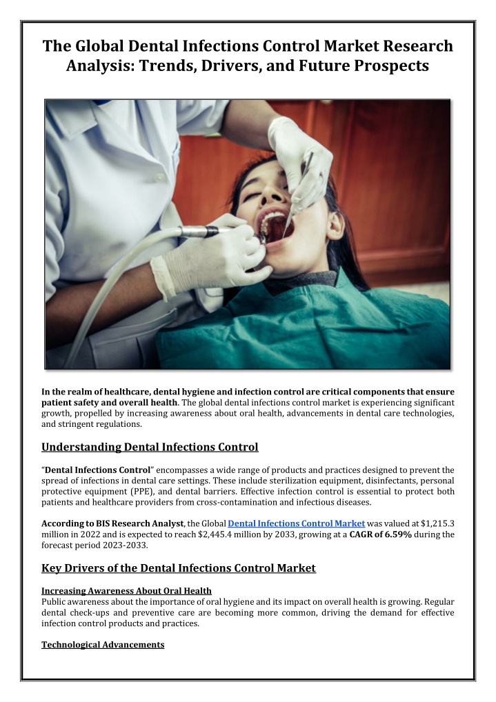 the global dental infections control market