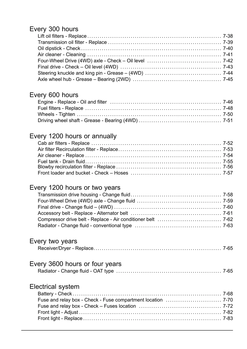 every 300 hours lift oil filters replace