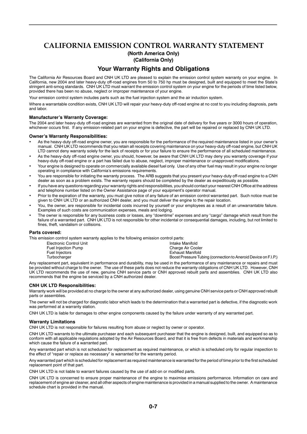 california emission control warranty statement