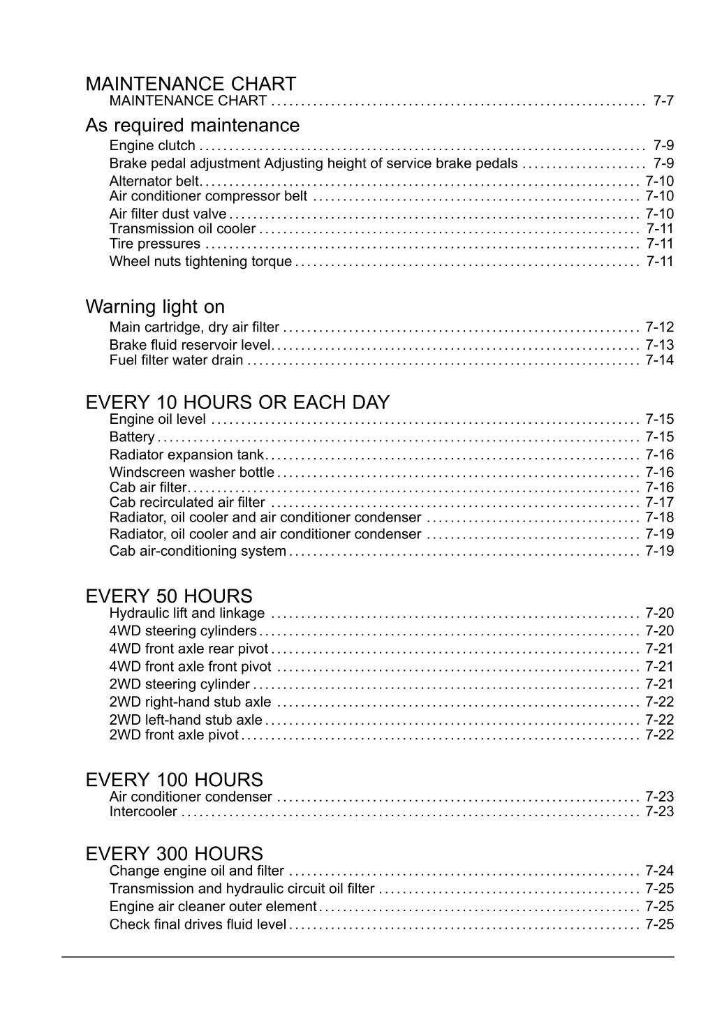 maintenance chart maintenance chart