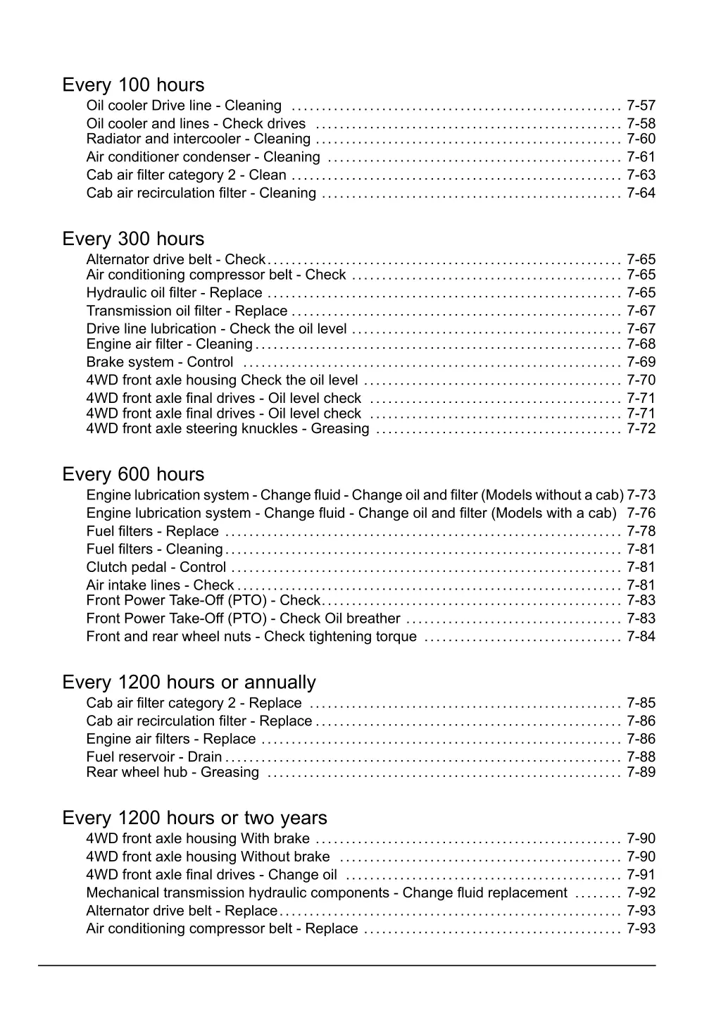 every 100 hours oil cooler drive line cleaning