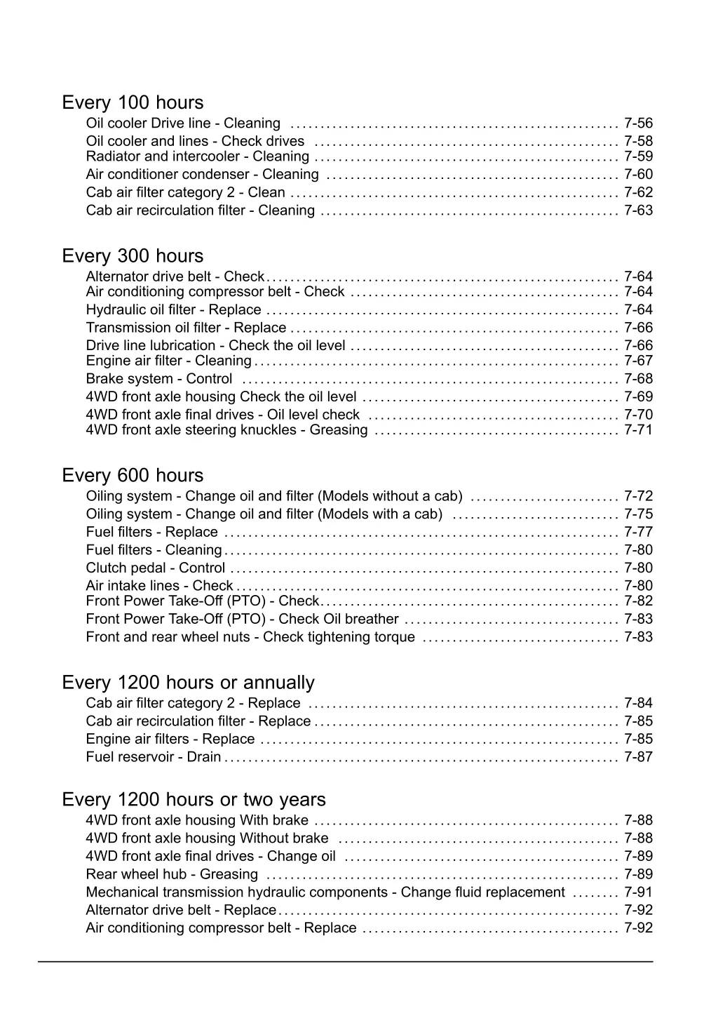 every 100 hours oil cooler drive line cleaning