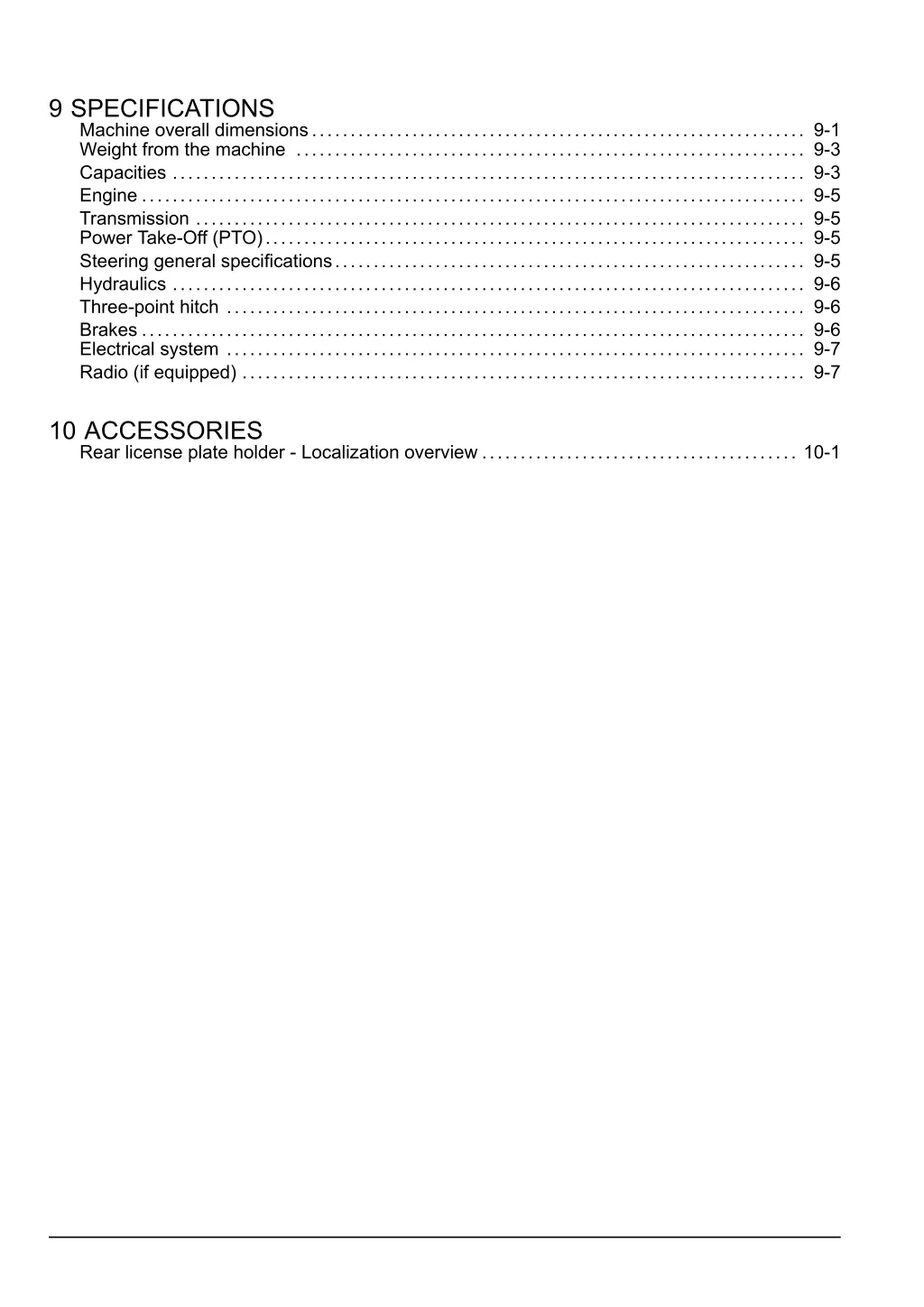 9 specifications machine overall dimensions