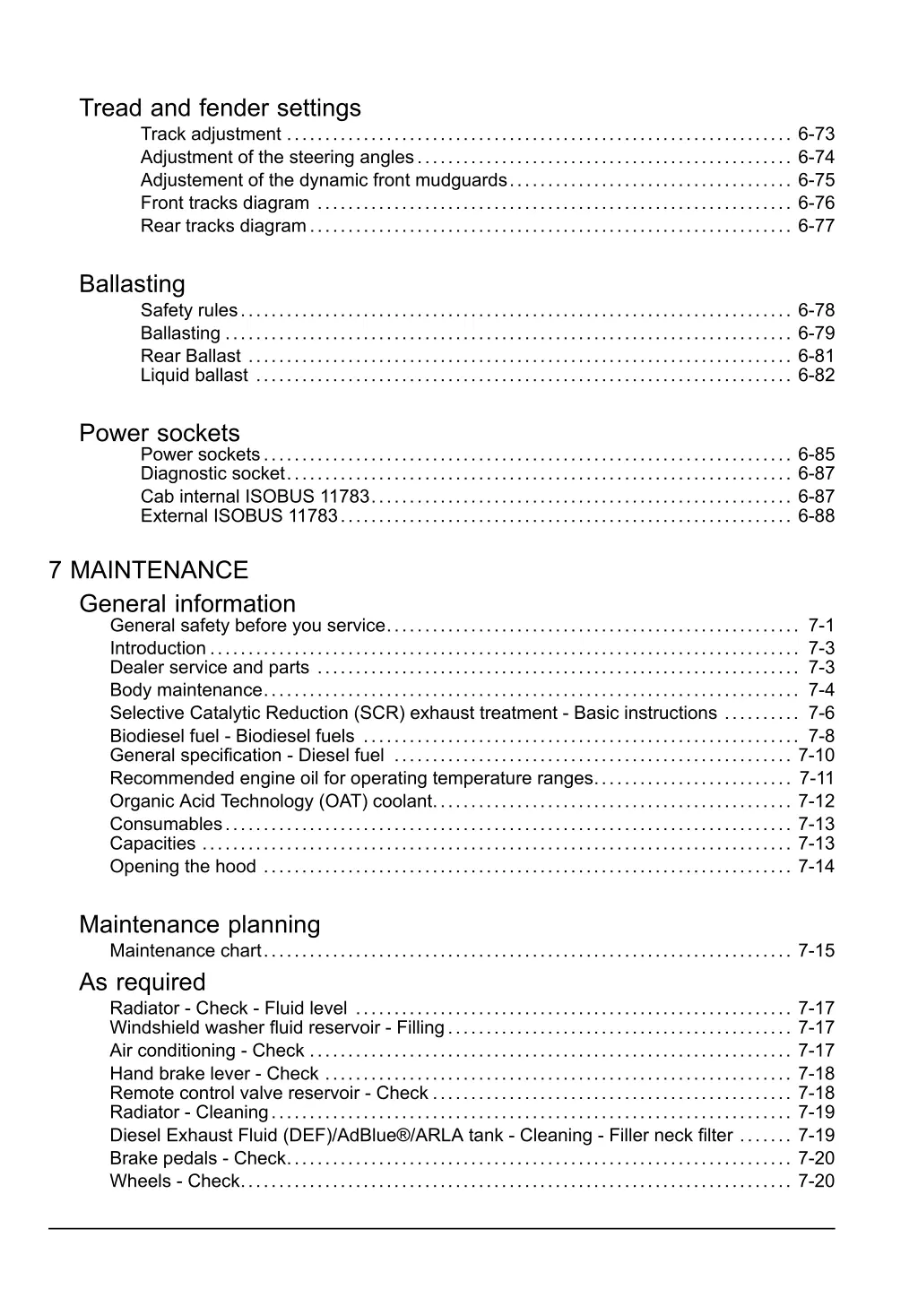 tread and fender settings track adjustment