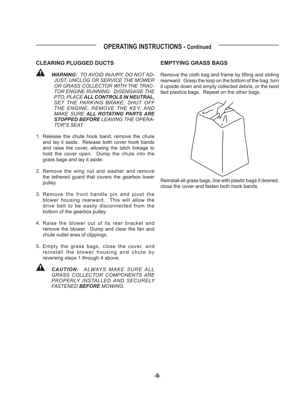 operating instructions continued