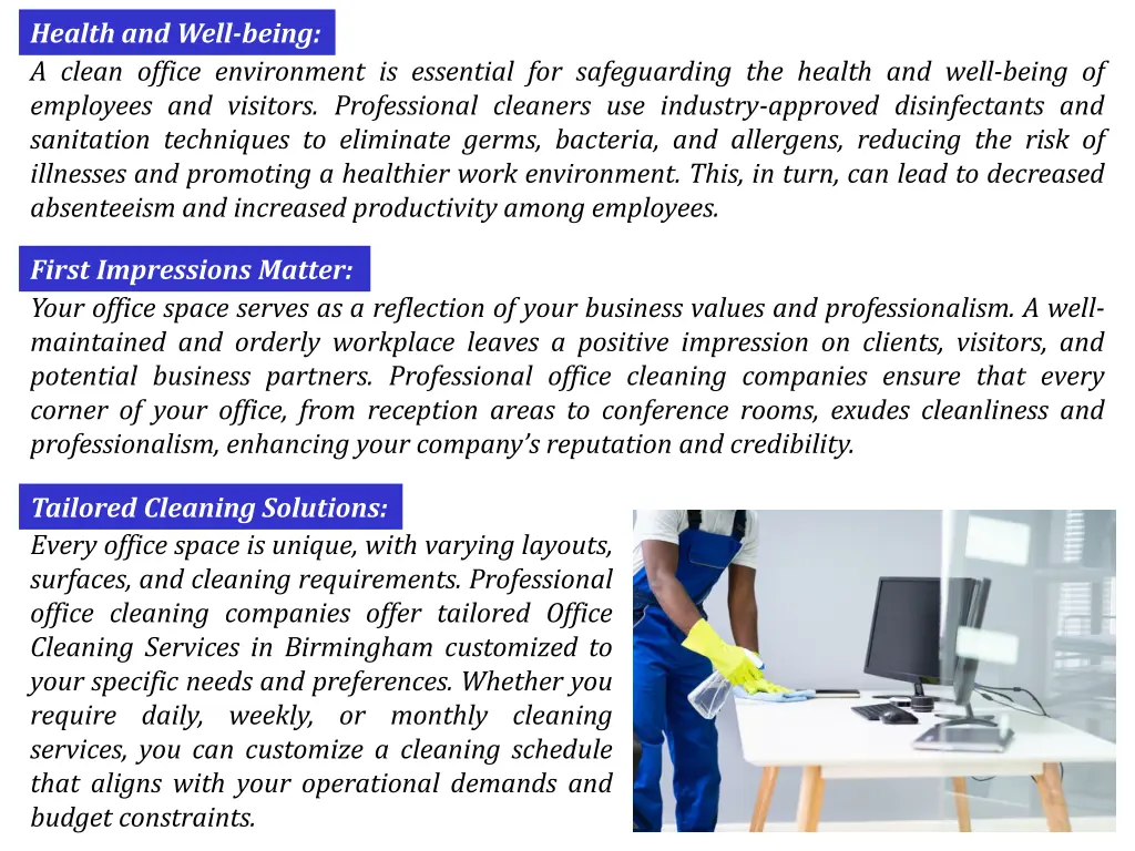 health and well being a clean office environment