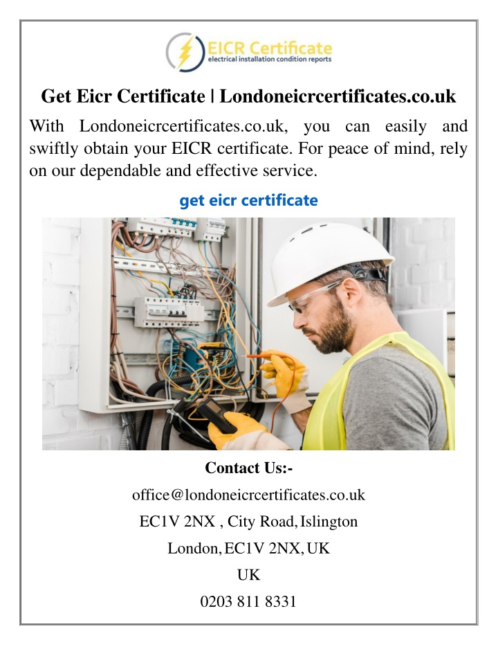 get eicr certificate londoneicrcertificates