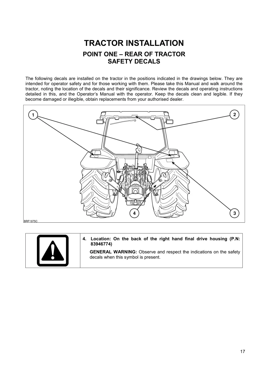 tractor installation point one rear of tractor 1