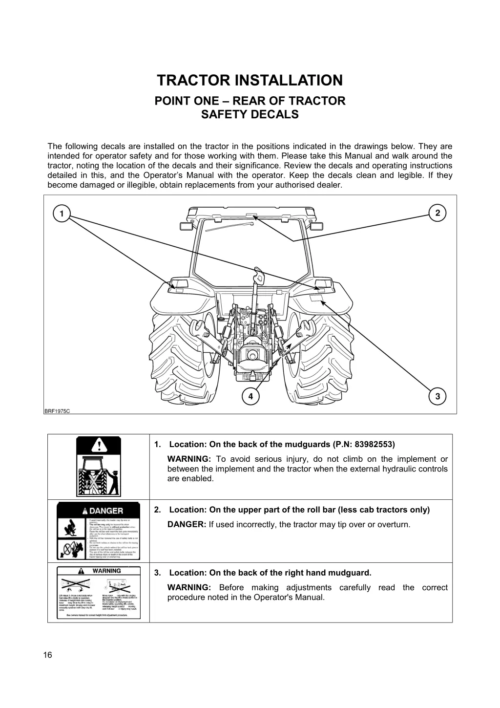 tractor installation point one rear of tractor