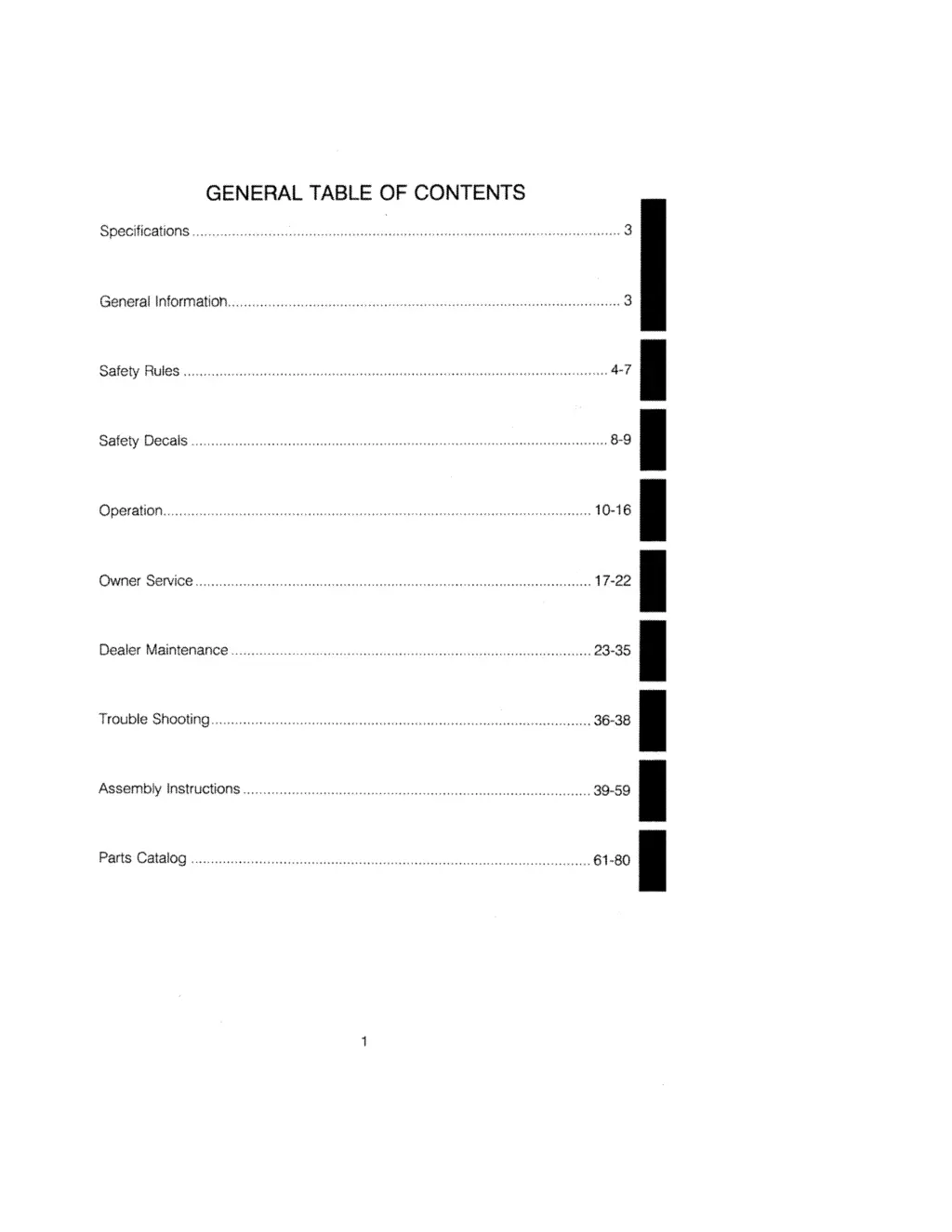 general table of contents