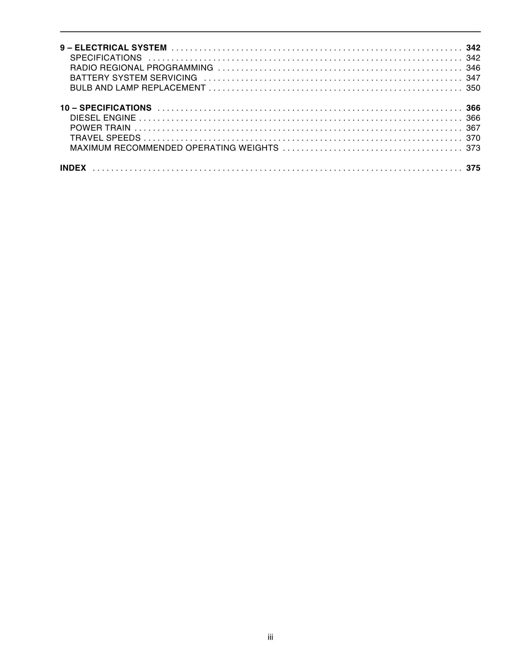 9 electrical system 342 specifications 342 radio