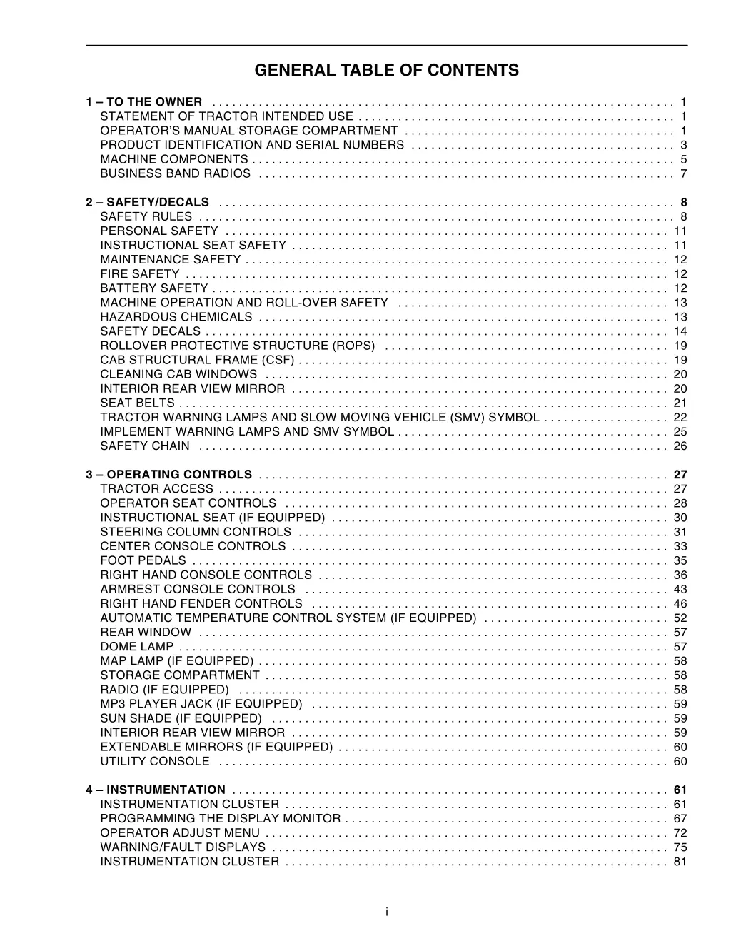 general table of contents