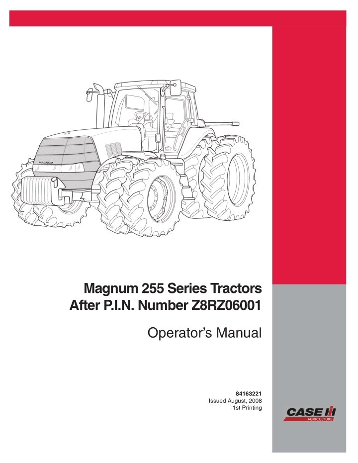 magnum 255 series tractors after p i n number