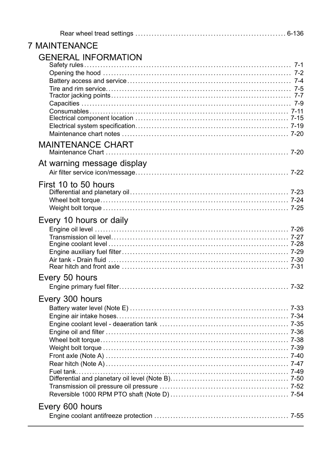 rear wheel tread settings 6 136 7 maintenance