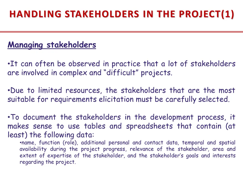 handling stakeholders in the project 1