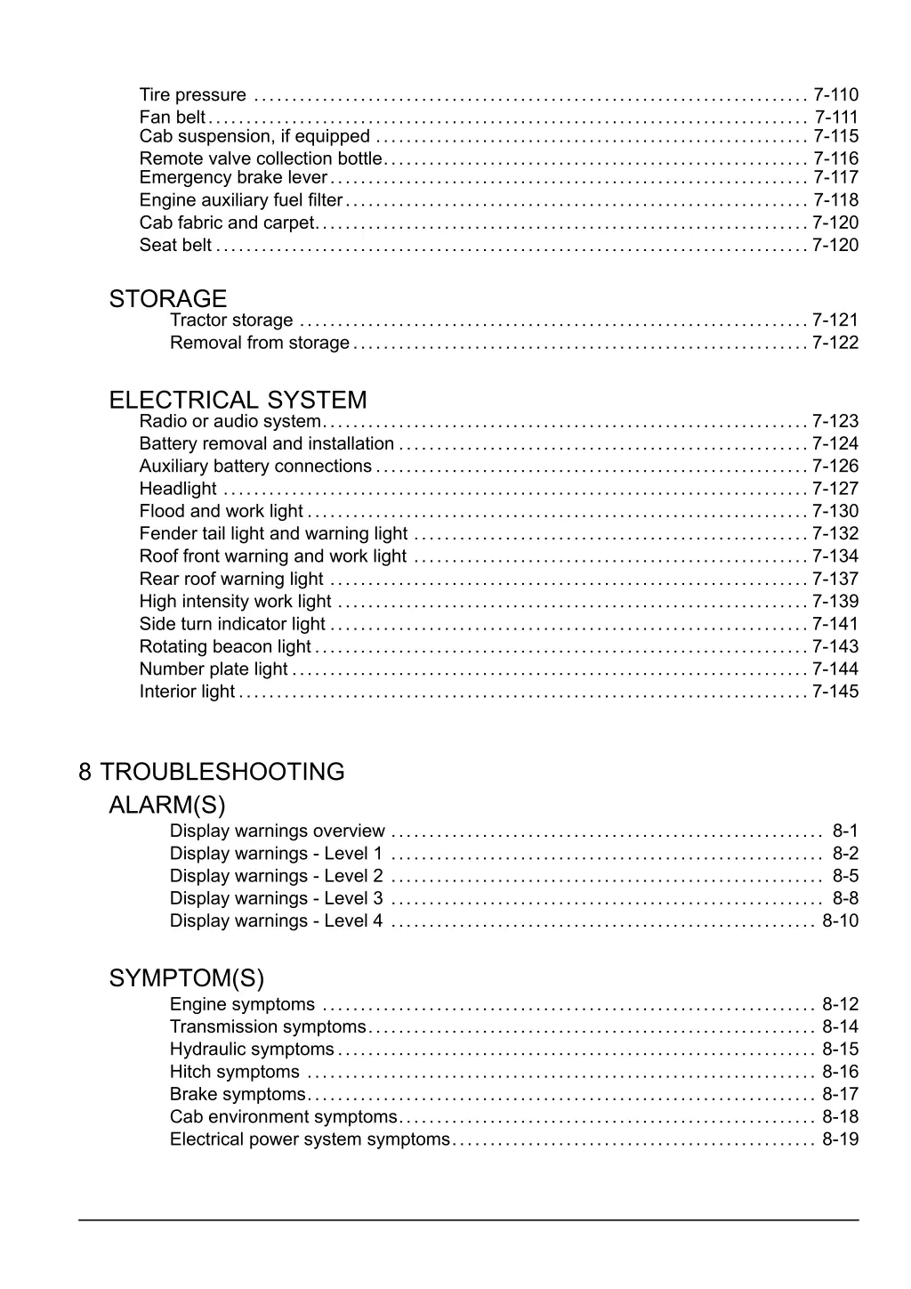 tire pressure 7 110 fan belt 7 111 cab suspension