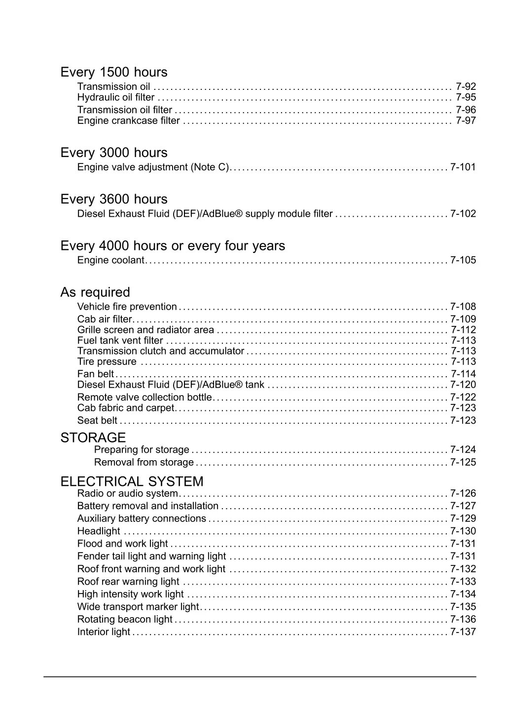 every 1500 hours transmission oil 7 92 hydraulic