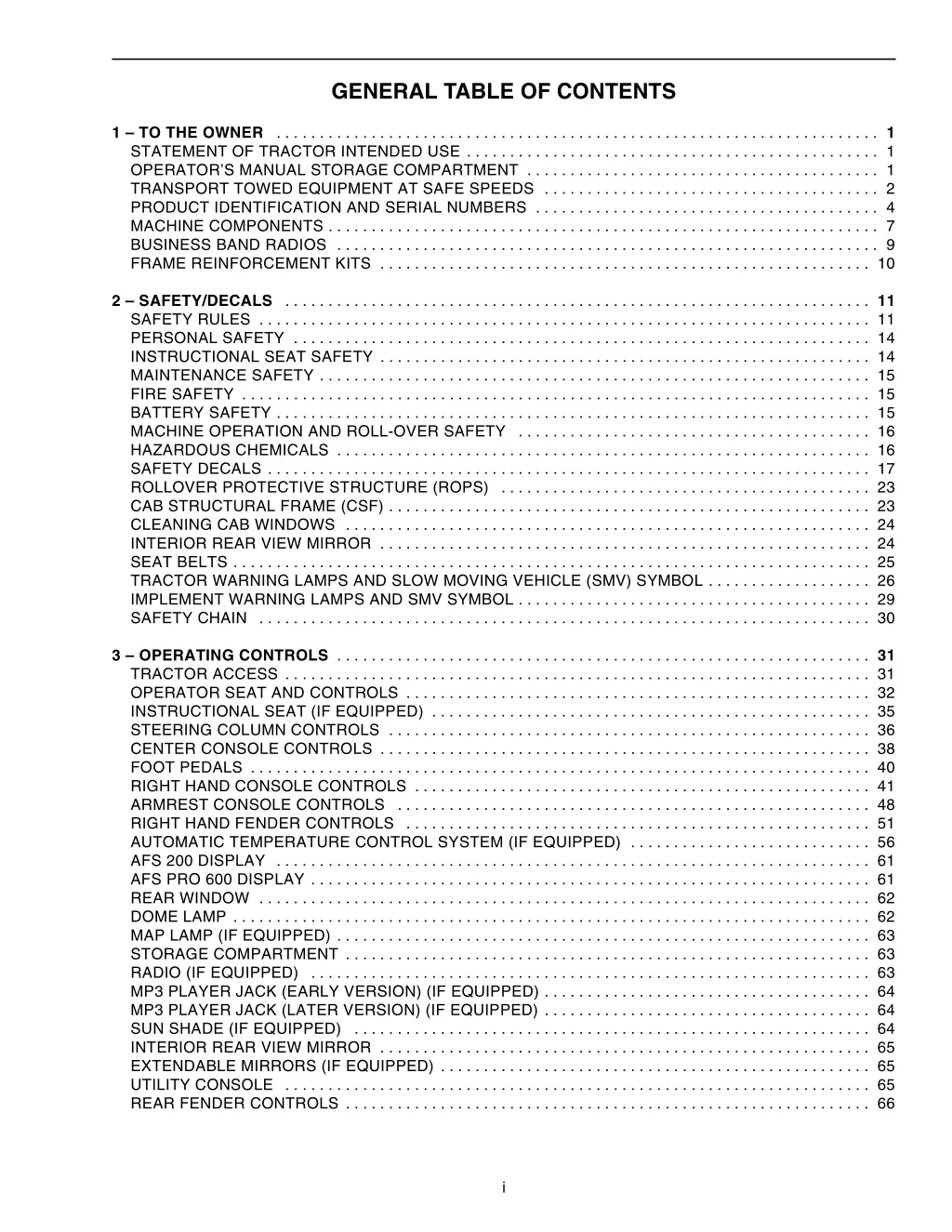 general table of contents