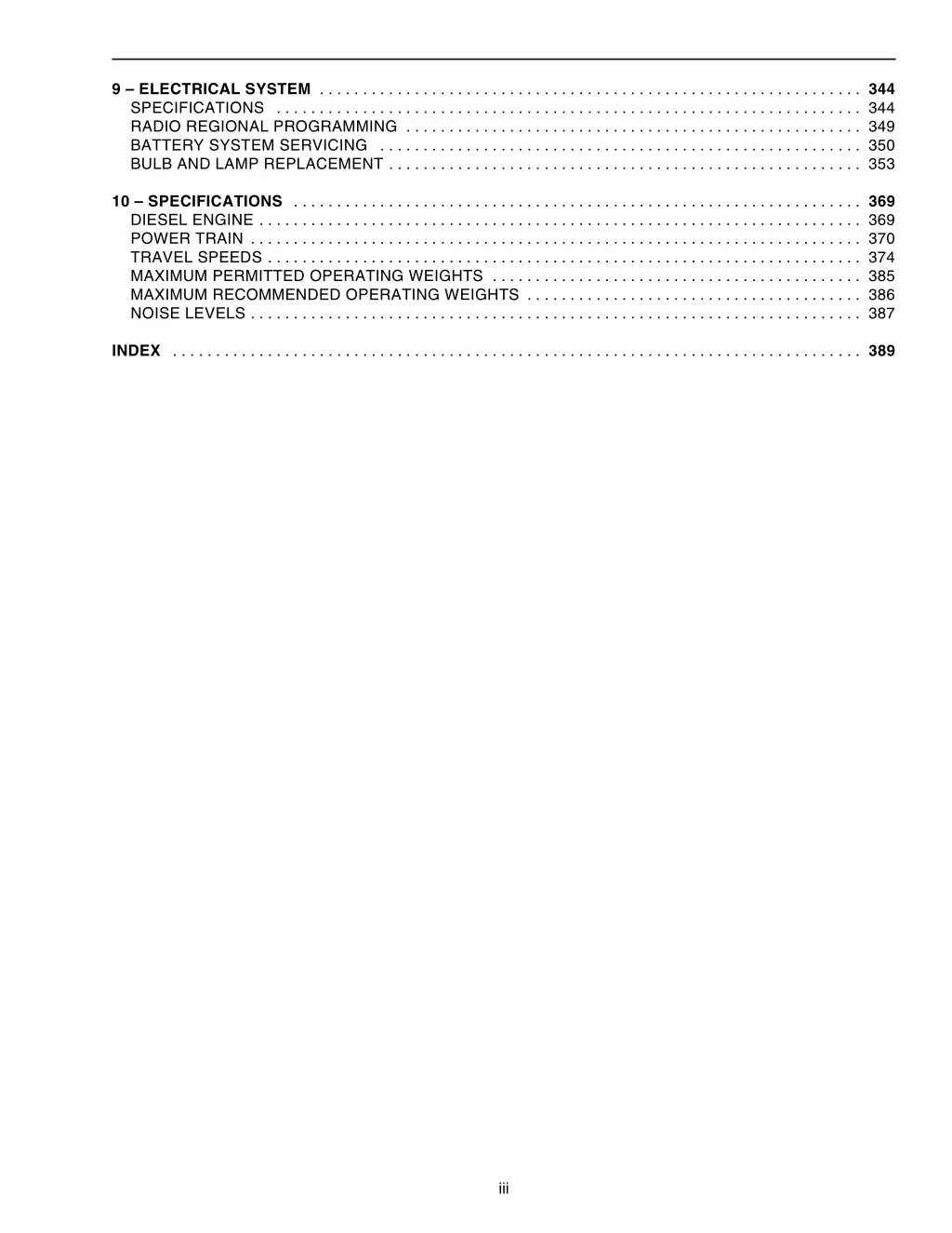 9 electrical system 344 specifications 344 radio