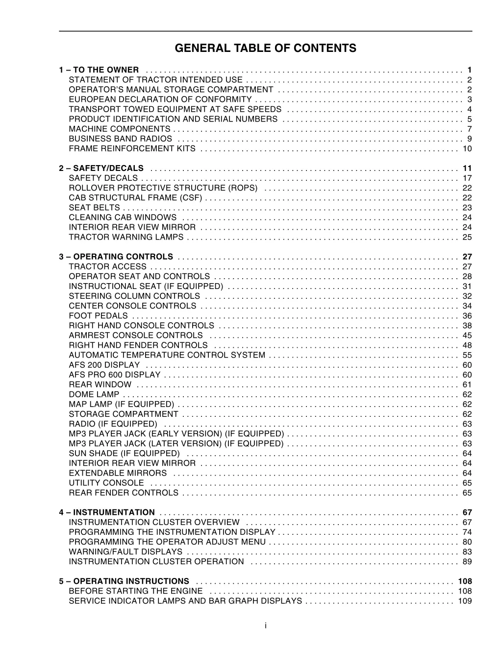 general table of contents