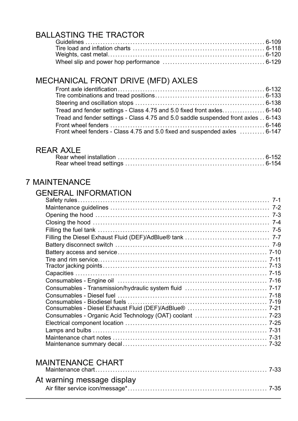 ballasting the tractor guidelines 6 109 tire load