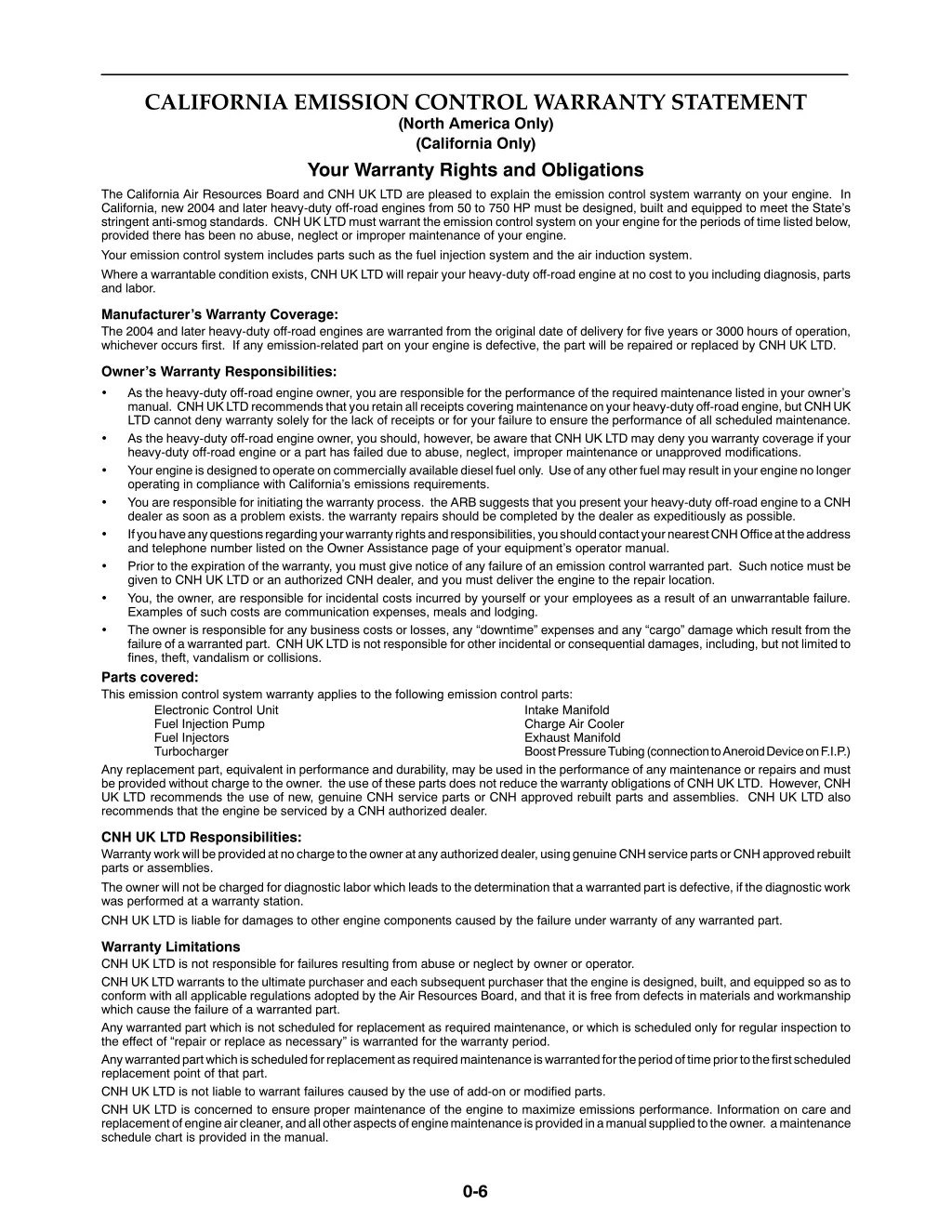 california emission control warranty statement