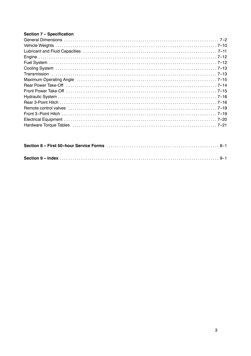 section 7 specification general dimensions