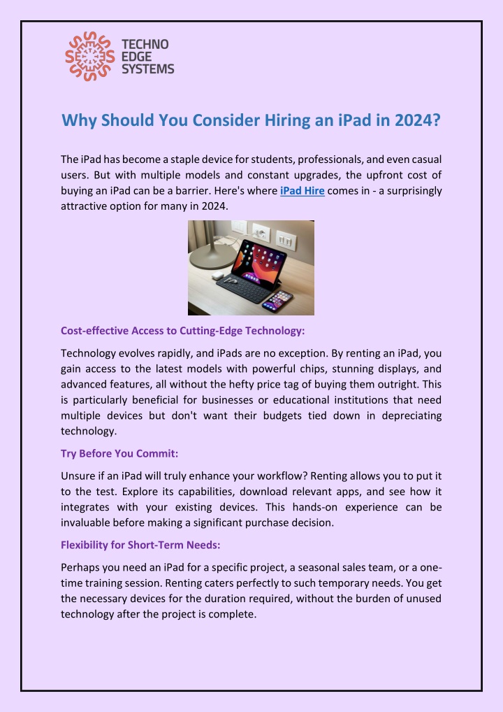 why should you consider hiring an ipad in 2024