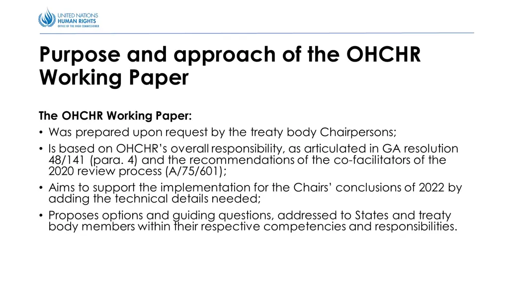 purpose and approach of the ohchr working paper
