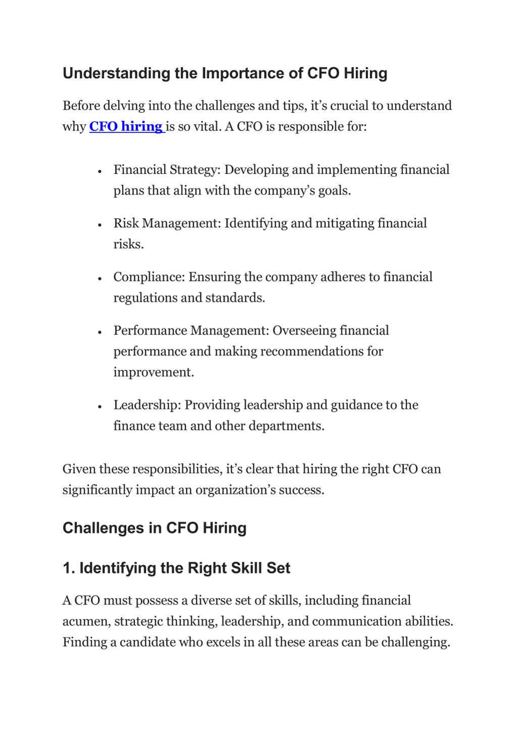 understanding the importance of cfo hiring