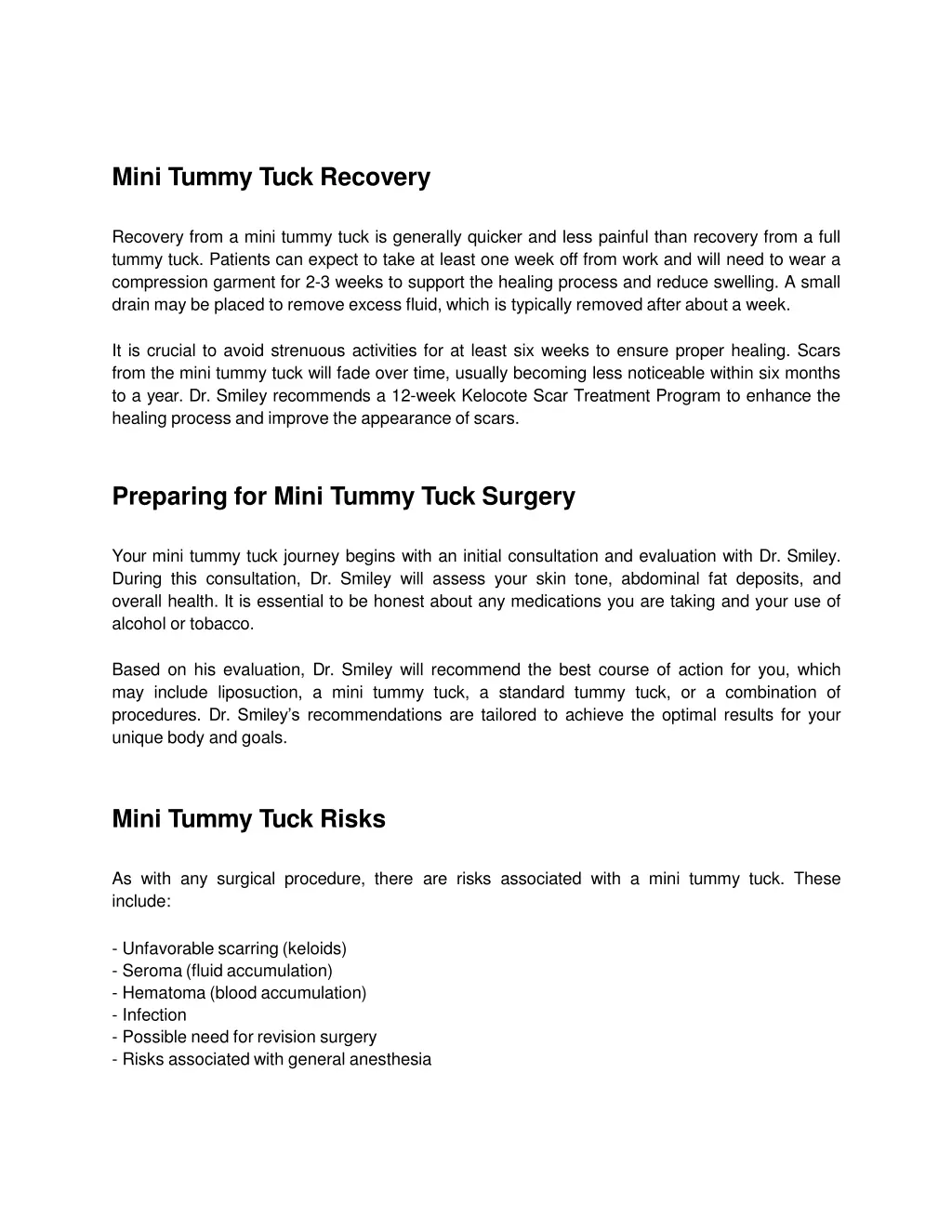 mini tummy tuck recovery