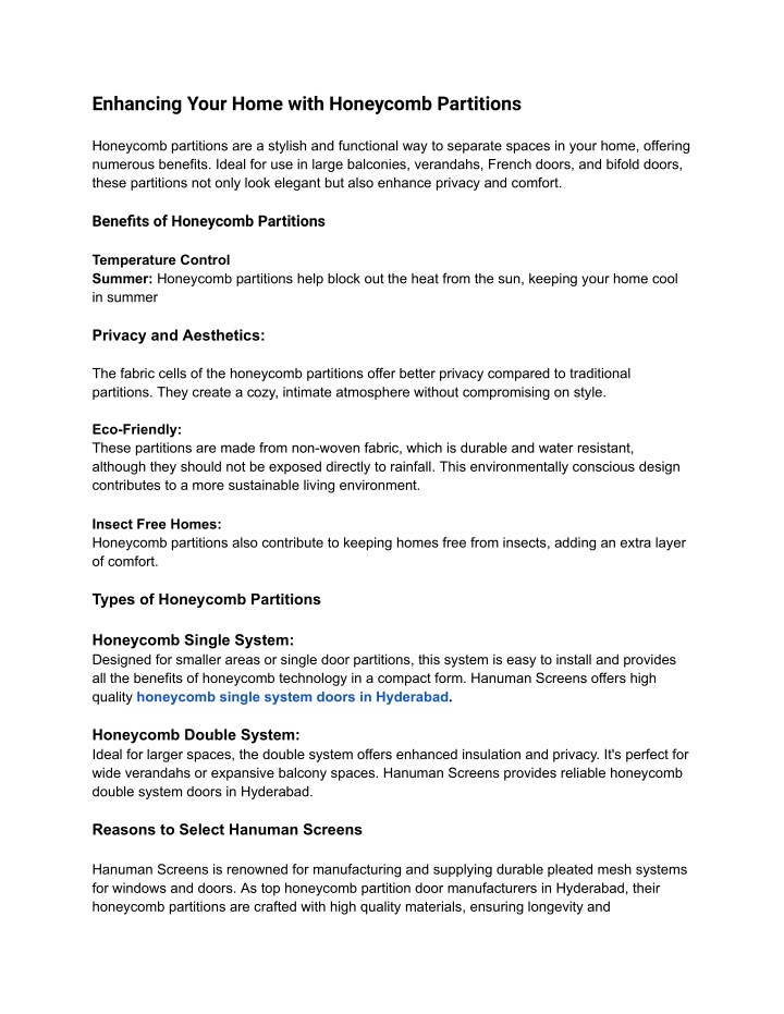 enhancing your home with honeycomb partitions